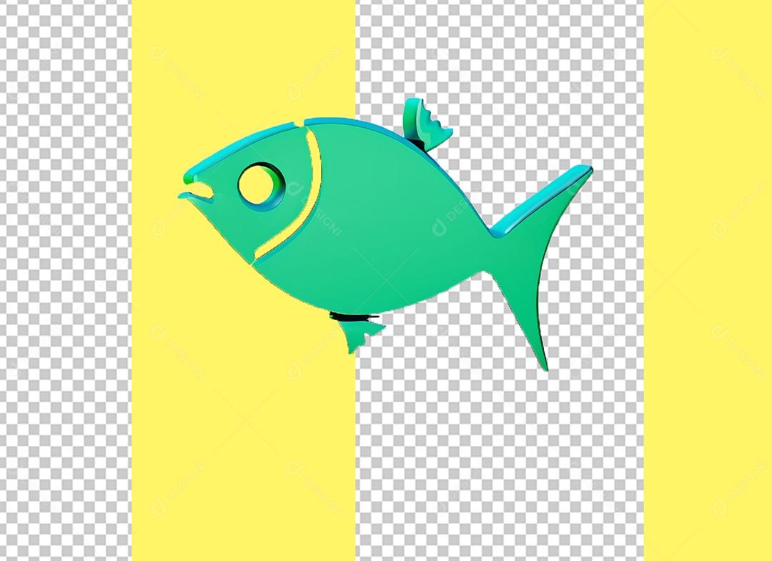 Peixe Verde Elemento 3D para Composição PSD