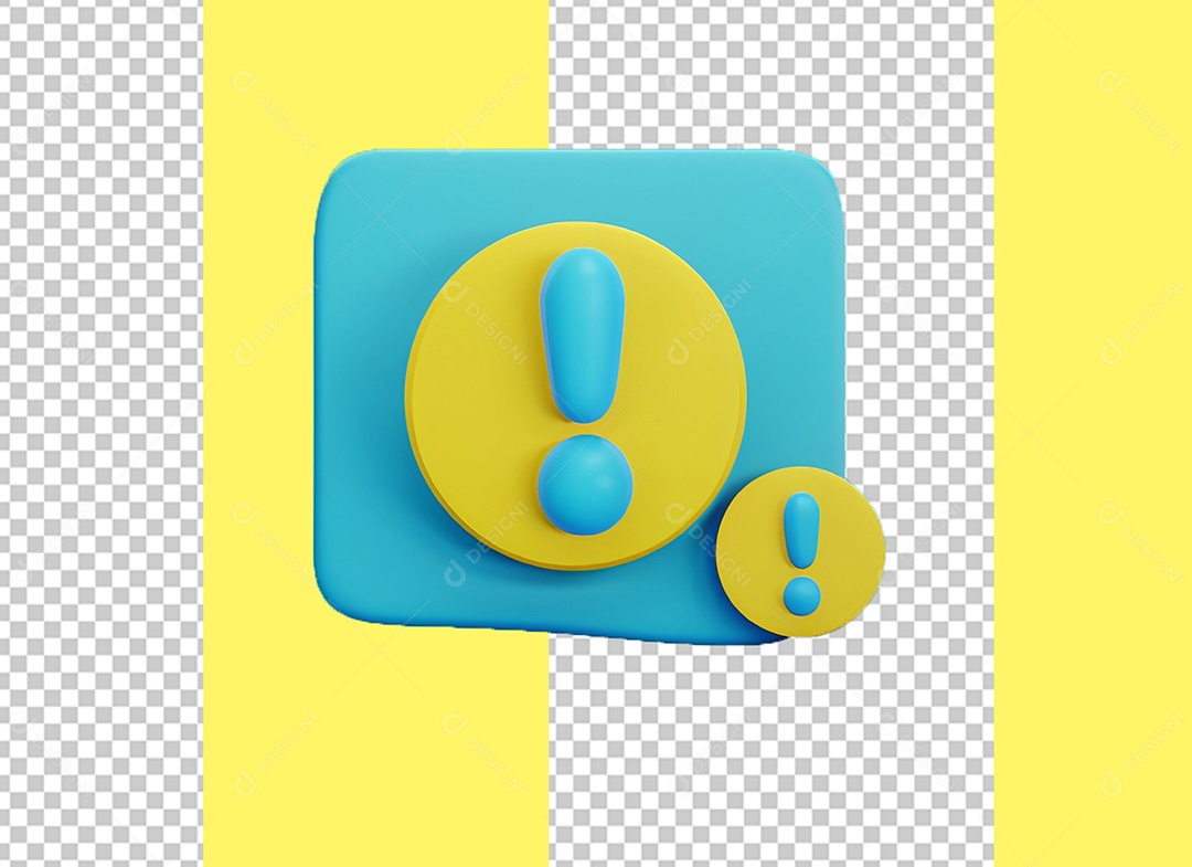 Ponto De Exclamação Elemento 3D Azul e Amarelo para Composição PSD