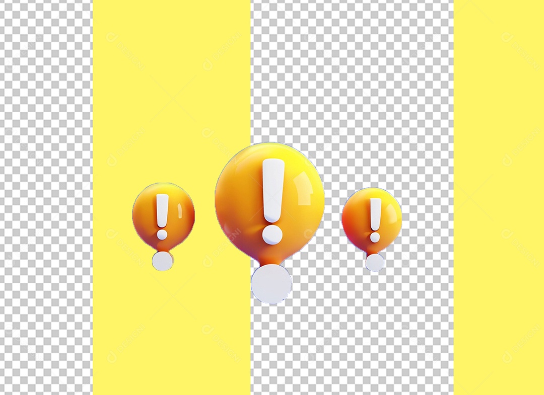 Ponto De Exclamação Elemento 3D Laranja e Branco para Composição PSD