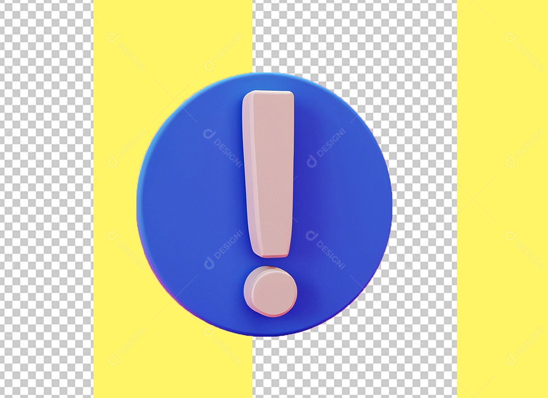 Ponto De Exclamação Elemento 3D Azul e Branco para Composição PSD