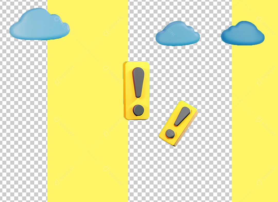 Ponto De Exclamação Elemento 3D Amarelo com Nuvens Azul para Composição PSD