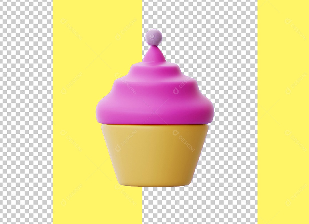 Elemento 3D Cupcake Bolinho Rosa e Amarelo para Composição PSD