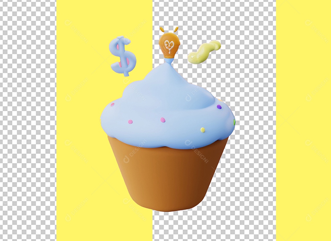 Elemento 3D Cupcake Bolinho Azul e Marrom para Composição PSD