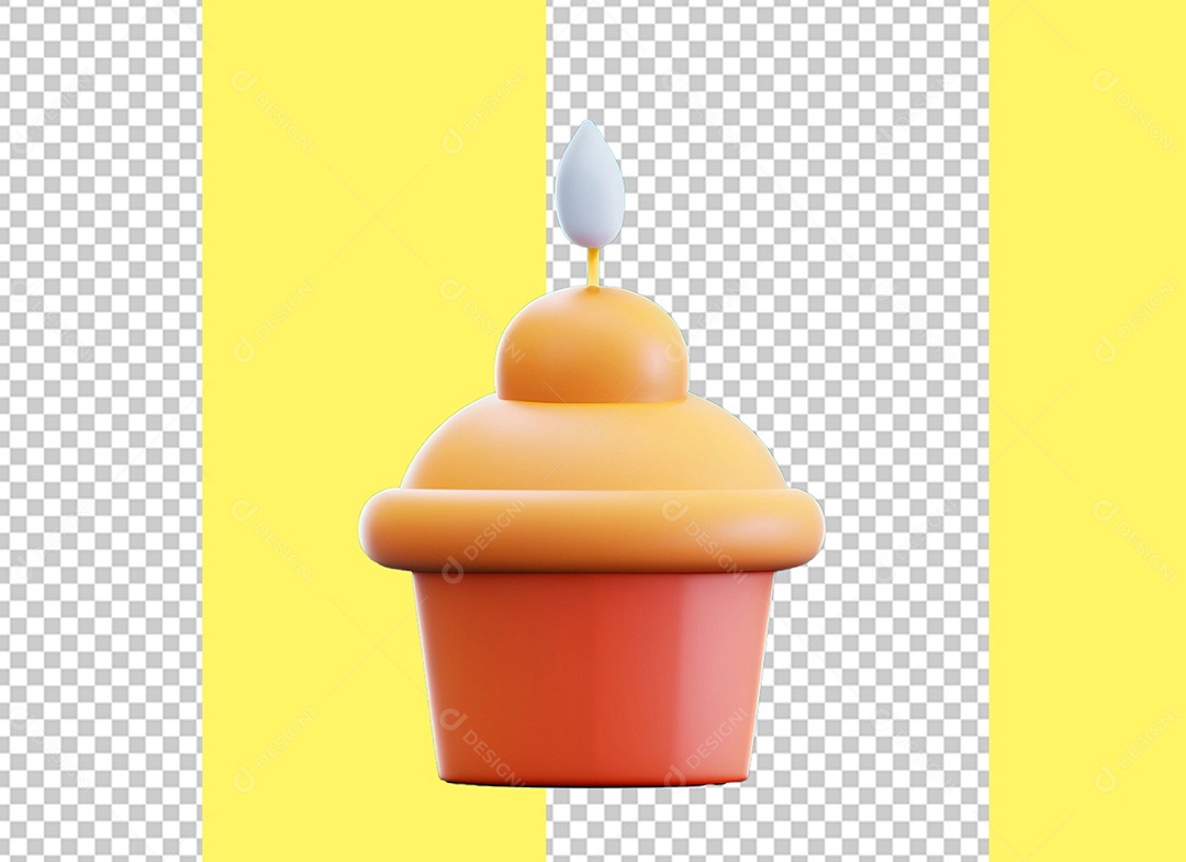 Cupcake Bolinho com Vela Elemento 3D para Composição PSD