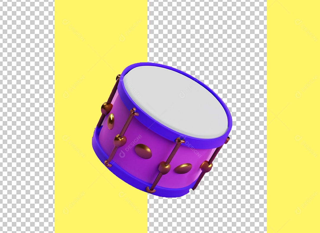 Elemento 3D Tambor Roxo e Rosa para Composição PSD