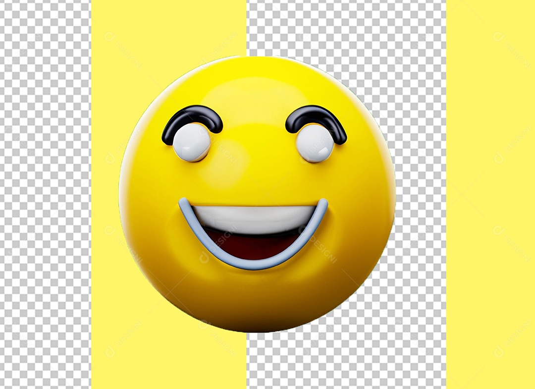Emoji Alegre Amarelo Elemento 3D para Composição PSD