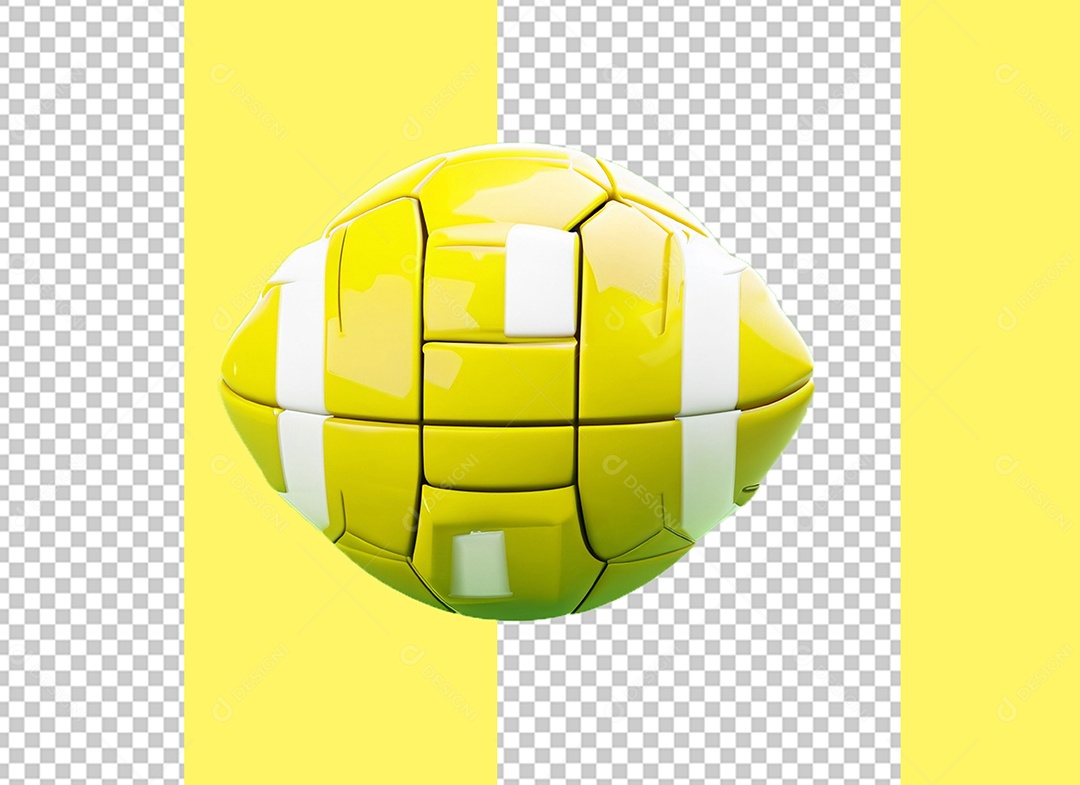 Elemento 3D Bola de Futebol Americano Amarelo e Branco para Composição PSD