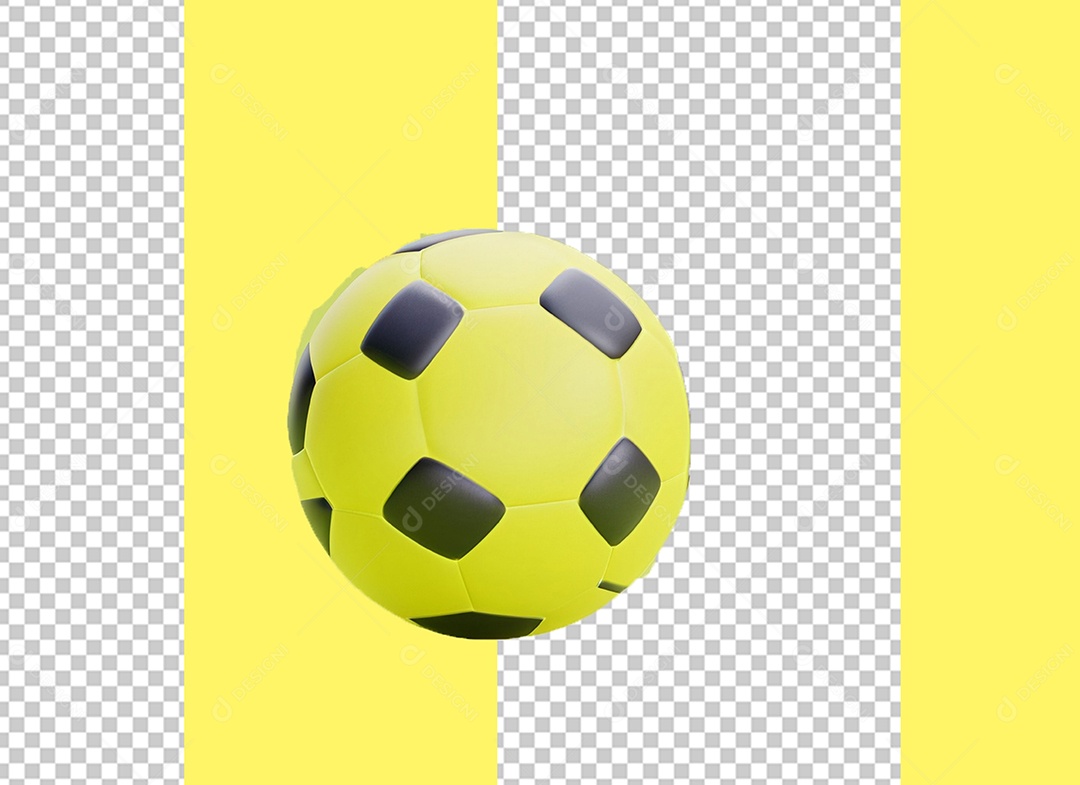 Elemento 3D Bola de Futebol Amarelo e Preto para Composição PSD