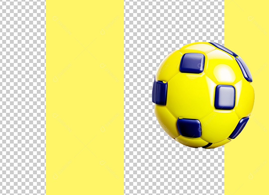 Elemento 3D Bola de Futebol Amarelo e Azul para Composição PSD