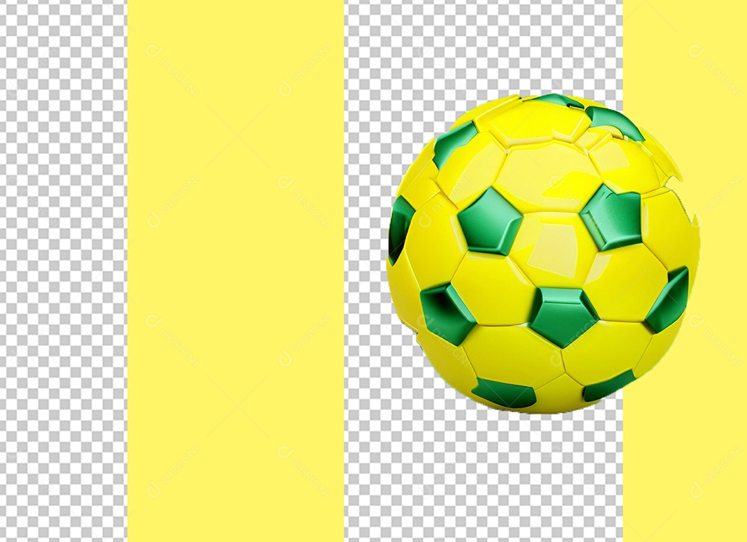 Bola de Futebol Elemento 3D Amarelo e Verde para Composição PSD