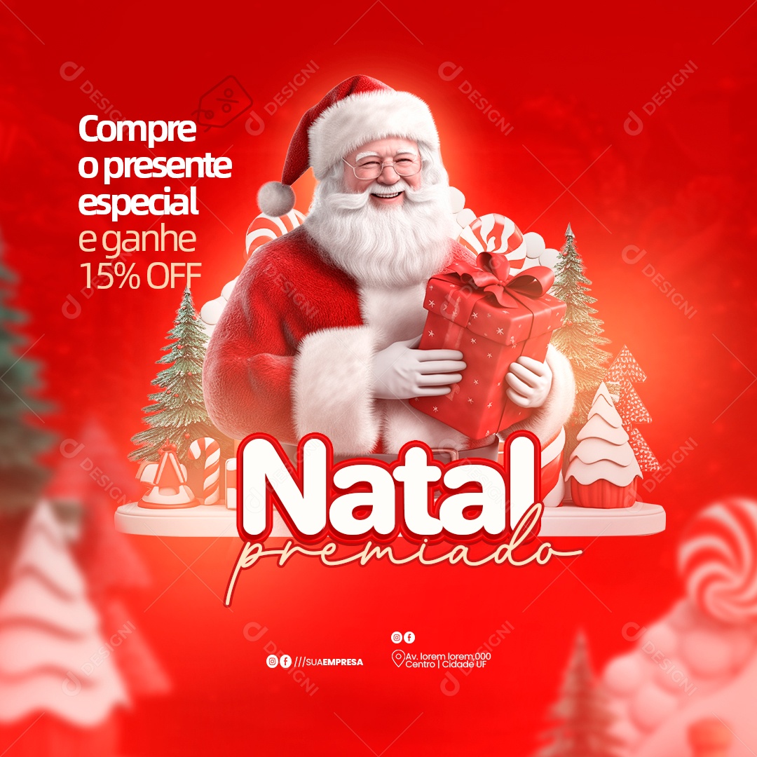 Natal Premiado Compre o Presente Feliz Natal Social Media PSD Editável