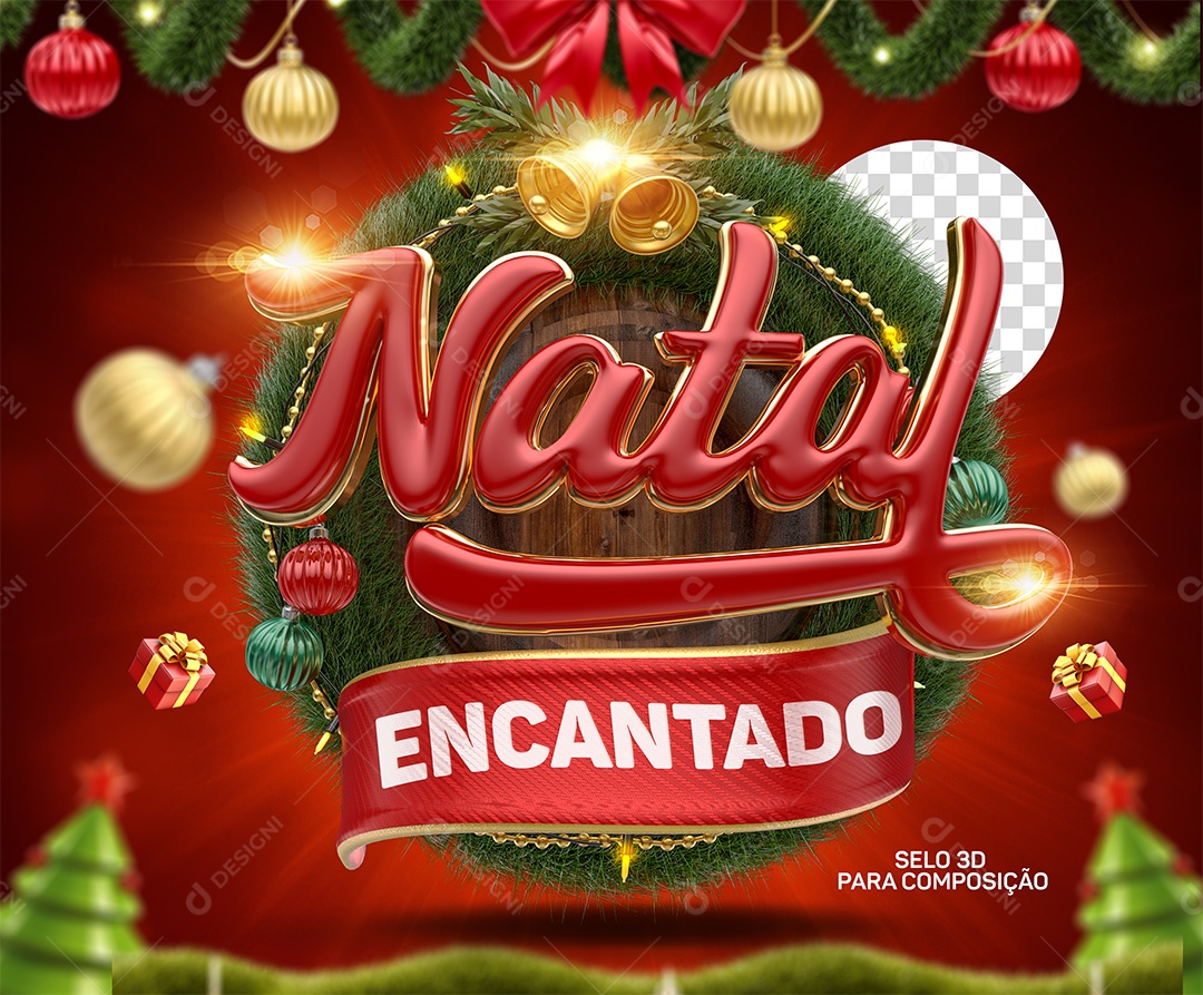 Selo 3D Natal Encantado Para Composição PSD
