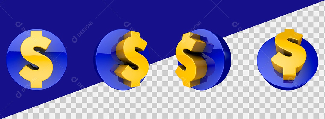 Elemento 3D Moeda Azul Cifrão Para Composição PSD