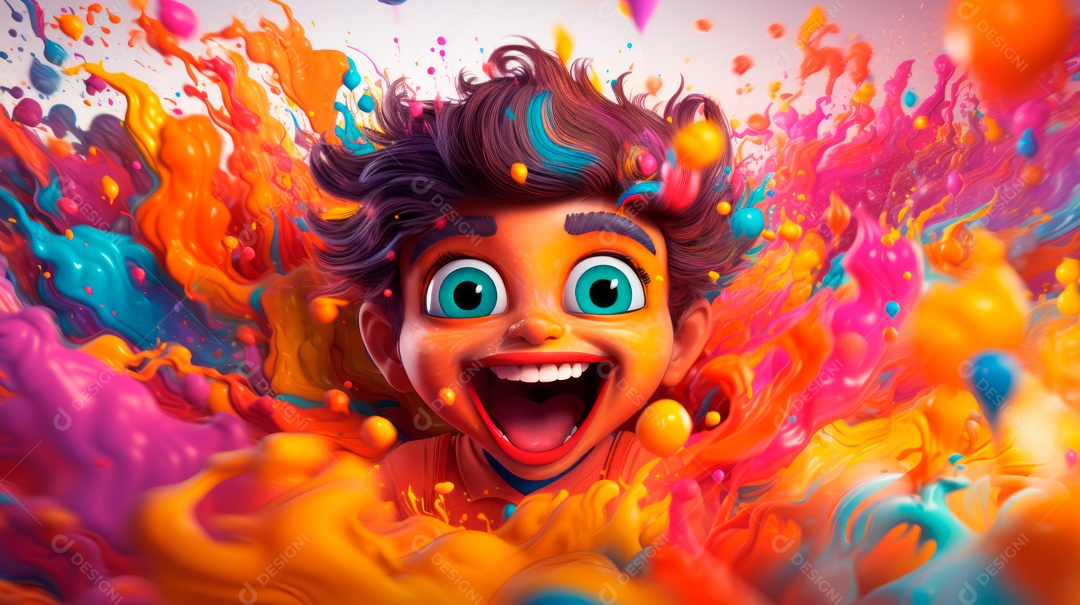 Festival Holi, 25 de março, desenho animado 3D IA generativa.