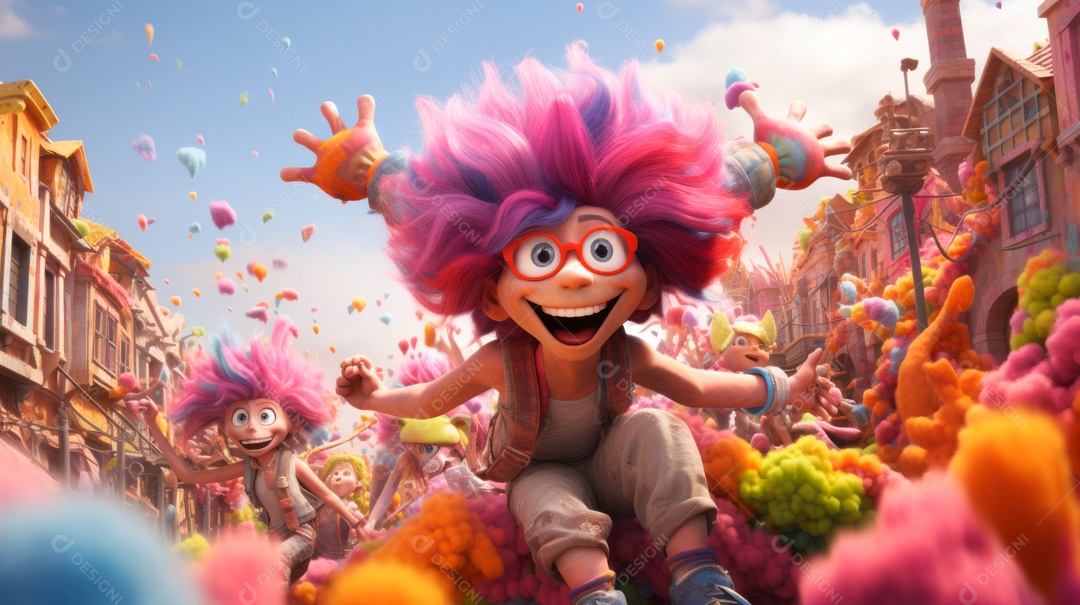 Festival Holi, 25 de março, desenho animado 3D IA generativa.