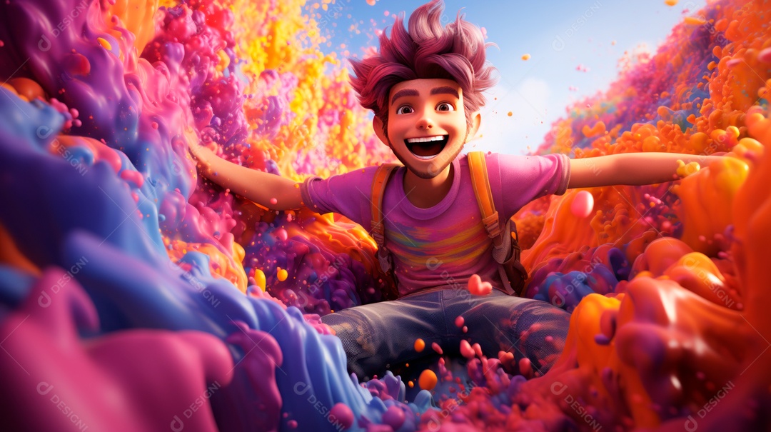 Festival Holi, 25 de março, desenho animado 3D IA generativa.