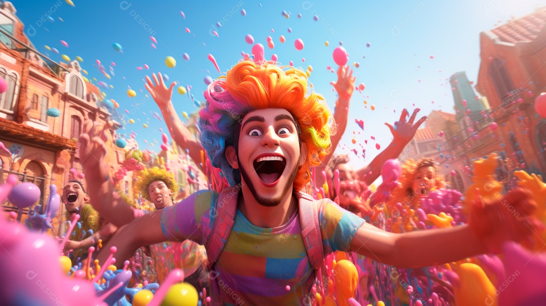 Festival Holi, 25 de março, desenho animado 3D IA generativa.