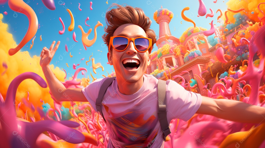 Festival Holi, 25 de março, desenho animado 3D IA generativa.