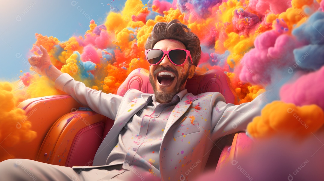 Festival Holi, 25 de março, desenho animado 3D IA generativa.