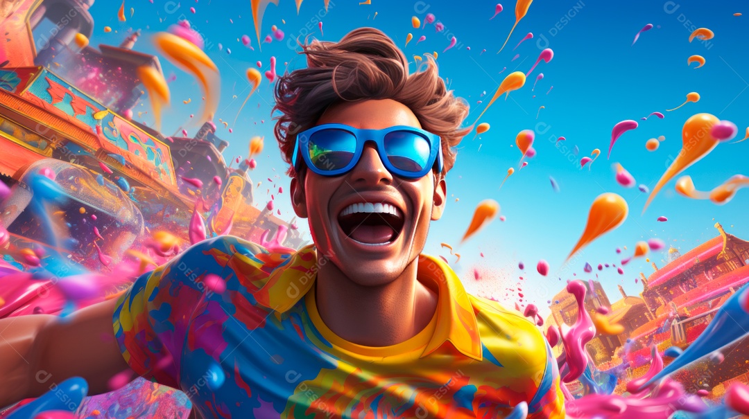 Festival Holi, 25 de março, desenho animado 3D IA generativa.