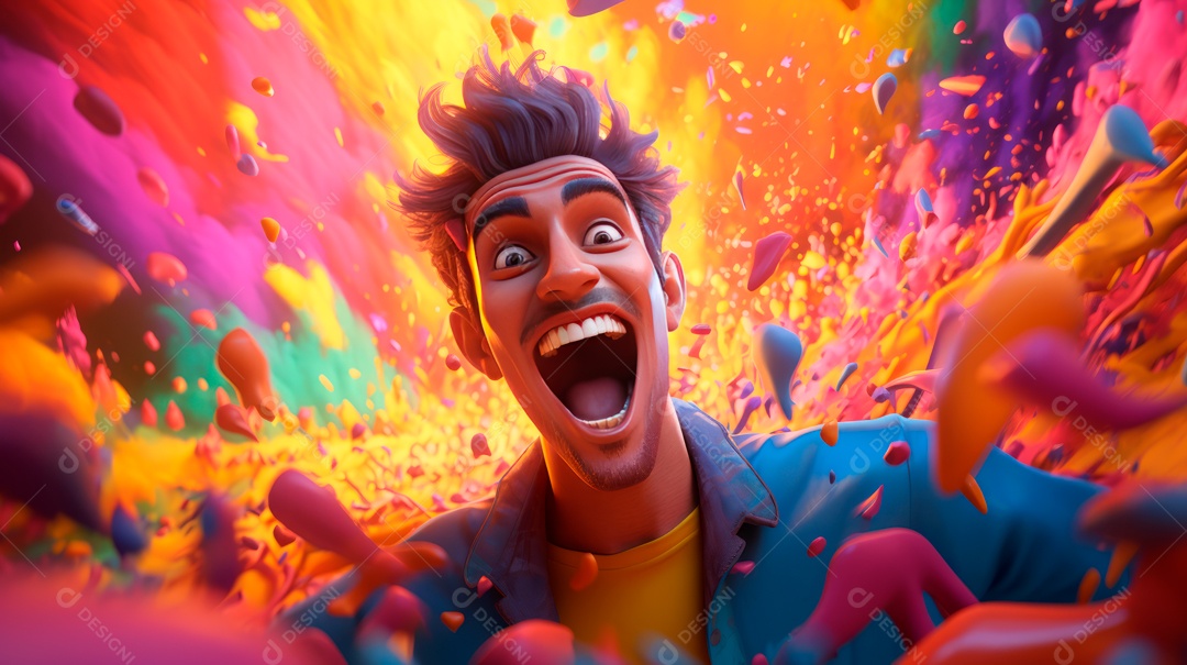 Festival Holi, 25 de março, desenho animado 3D IA generativa.