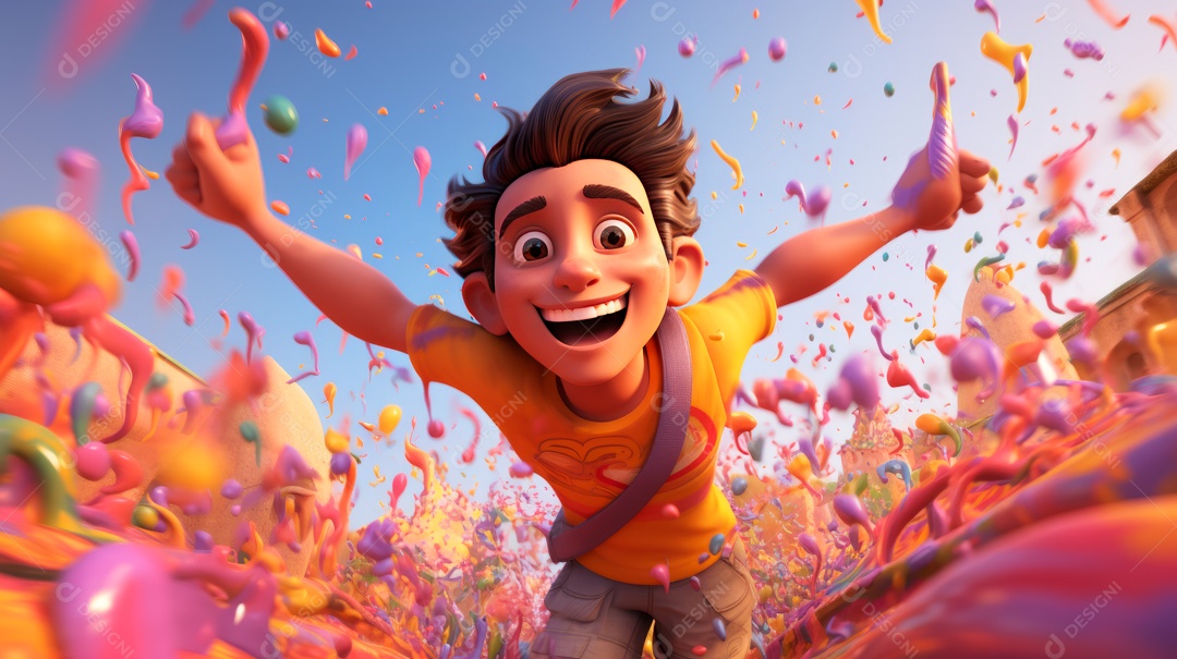 Festival Holi, 25 de março, desenho animado 3D IA generativa.