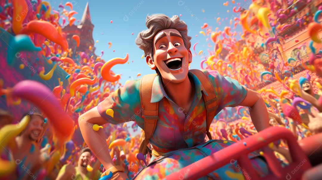 Festival Holi, 25 de março, desenho animado 3D IA generativa.