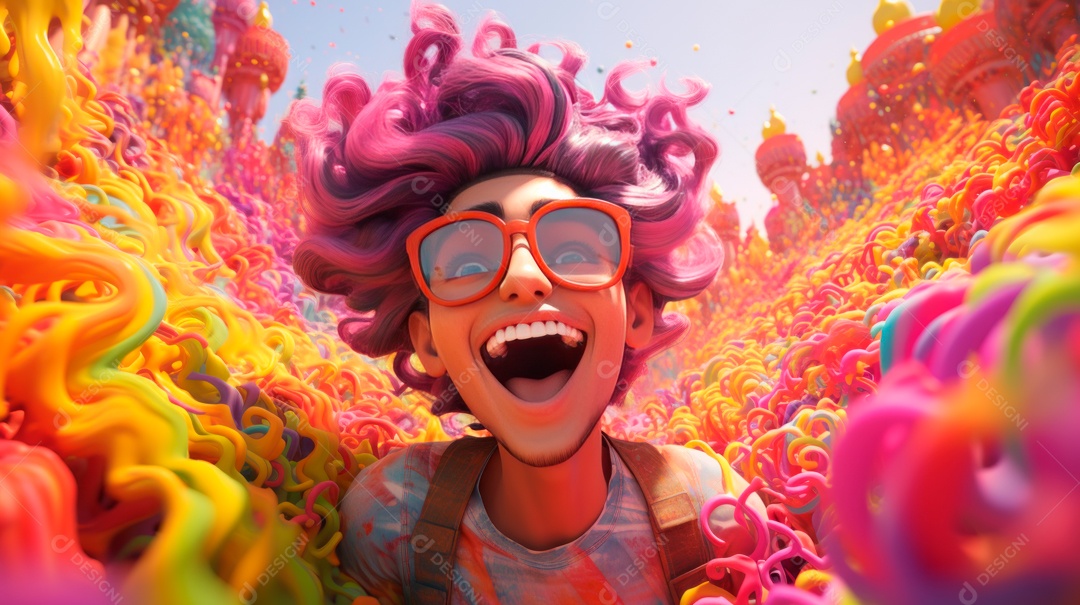 Festival Holi, 25 de março, desenho animado 3D IA generativa.