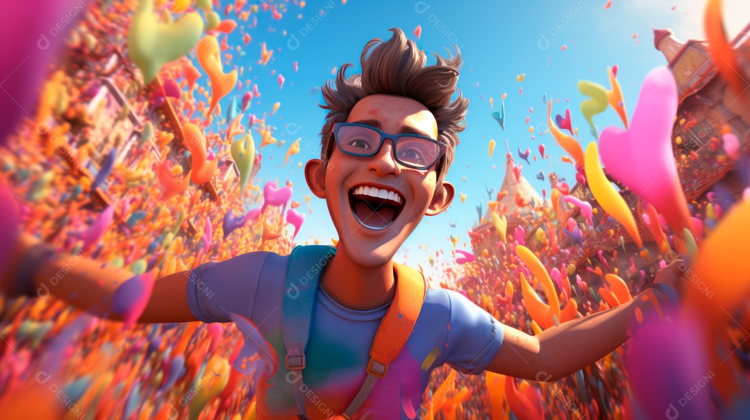 Festival Holi, 25 de março, desenho animado 3D IA generativa.