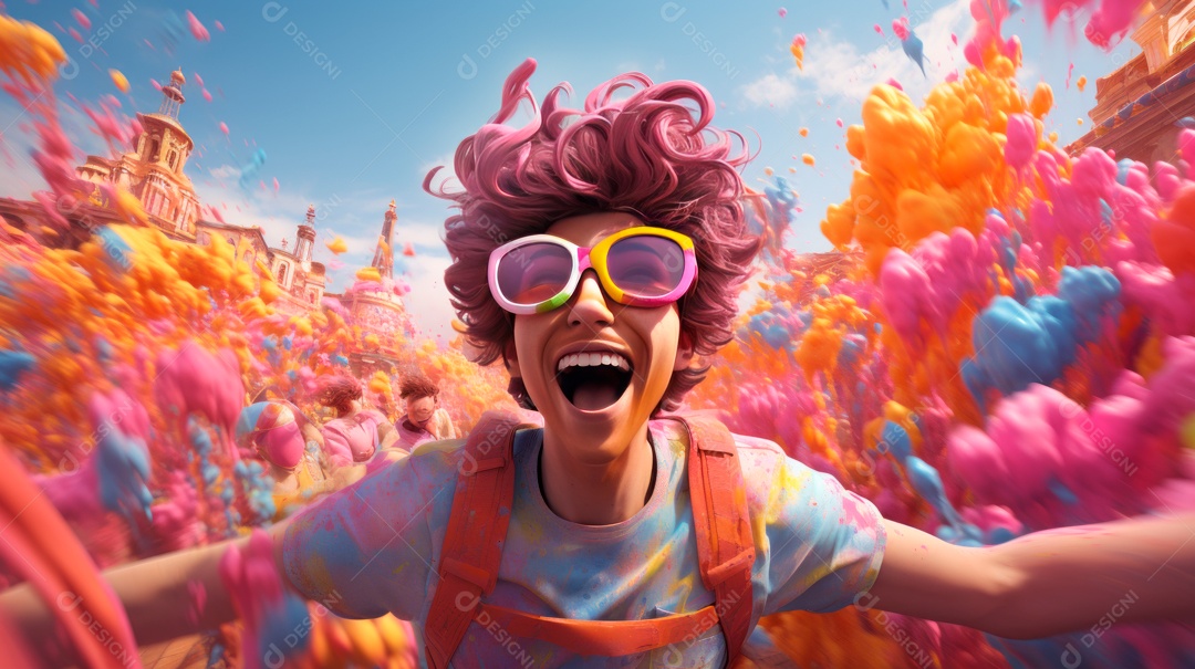 Festival Holi, 25 de março, desenho animado 3D IA generativa.