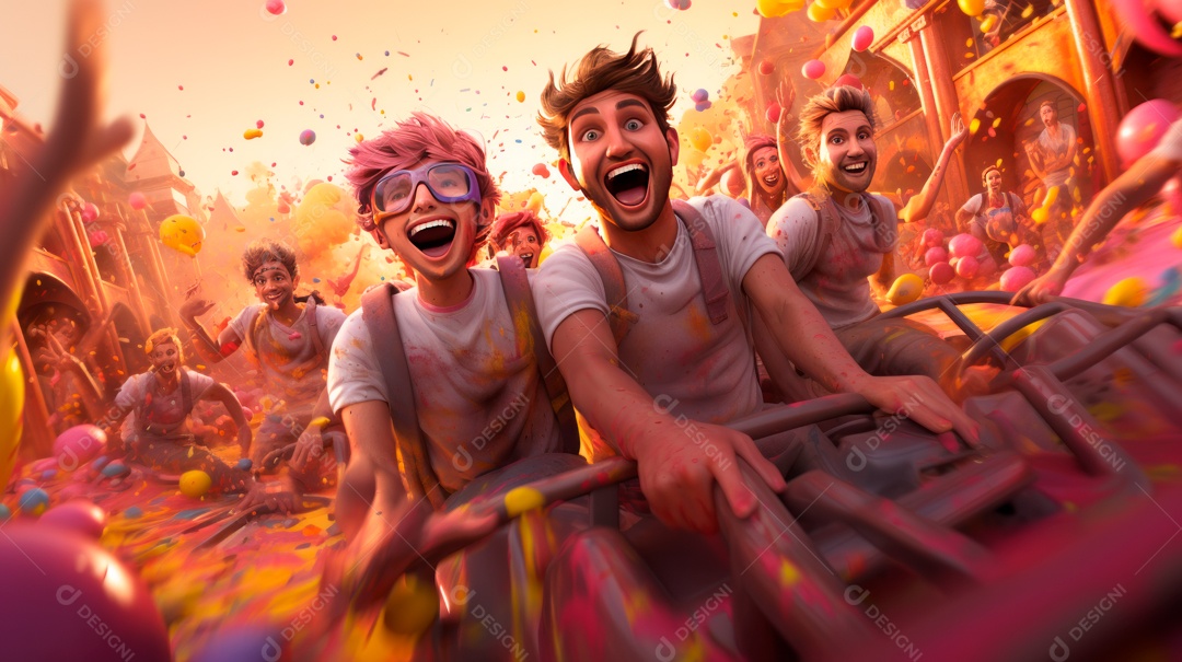 Festival Holi, 25 de março, desenho animado 3D IA generativa.