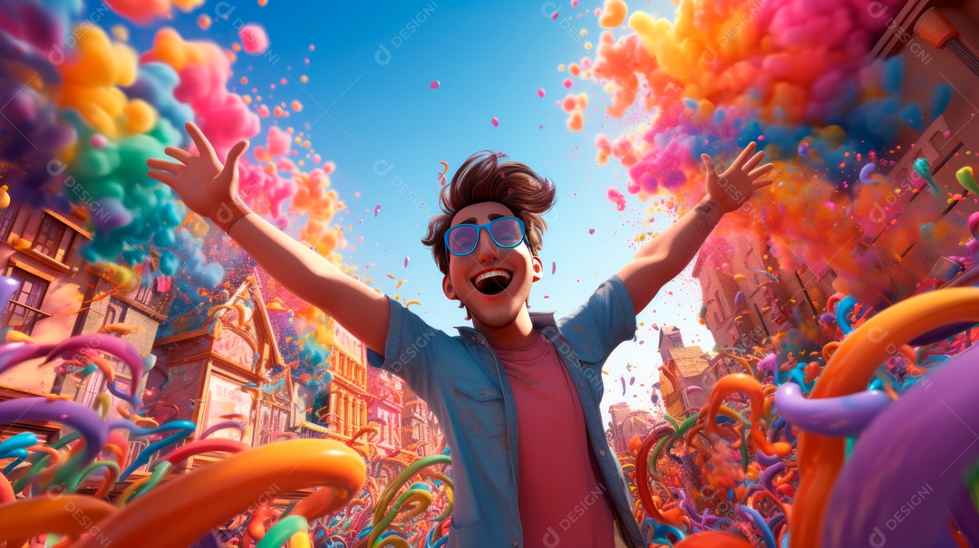 Festival Holi, 25 de março, desenho animado 3D IA generativa.
