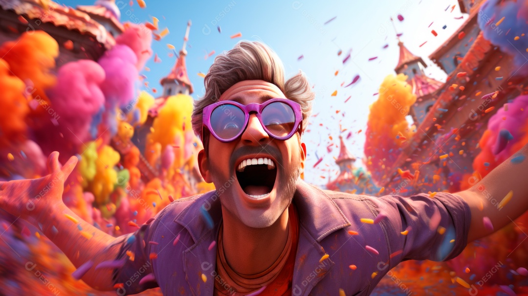 Festival Holi, 25 de março, desenho animado 3D IA generativa.