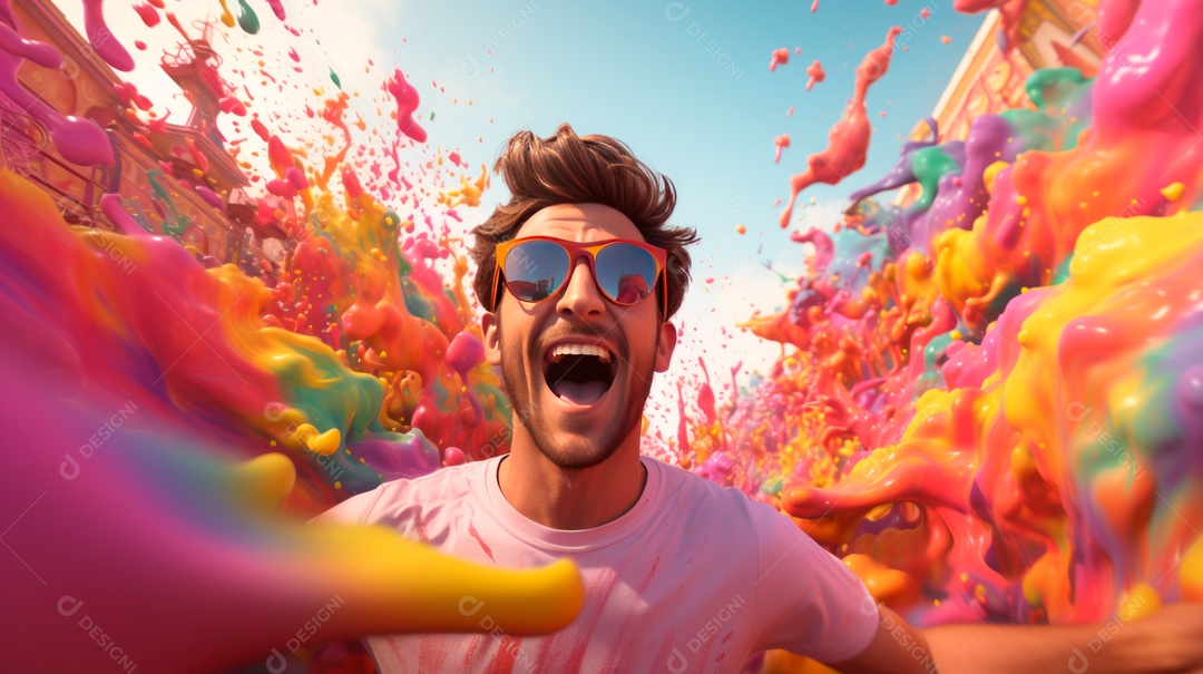 Festival Holi, 25 de março, desenho animado 3D IA generativa.