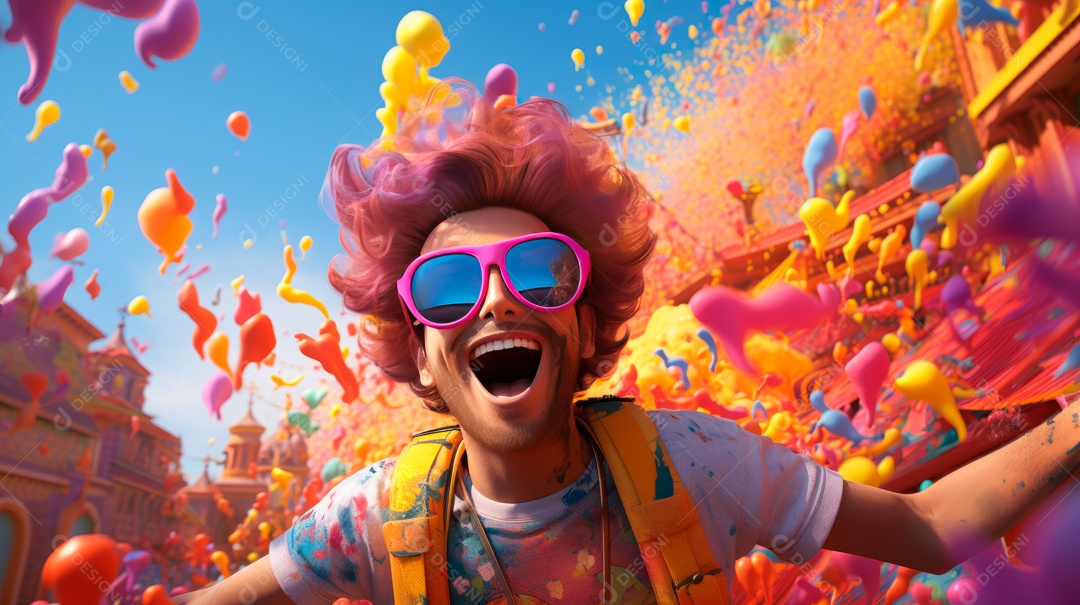 Festival Holi, 25 de março, desenho animado 3D IA generativa.