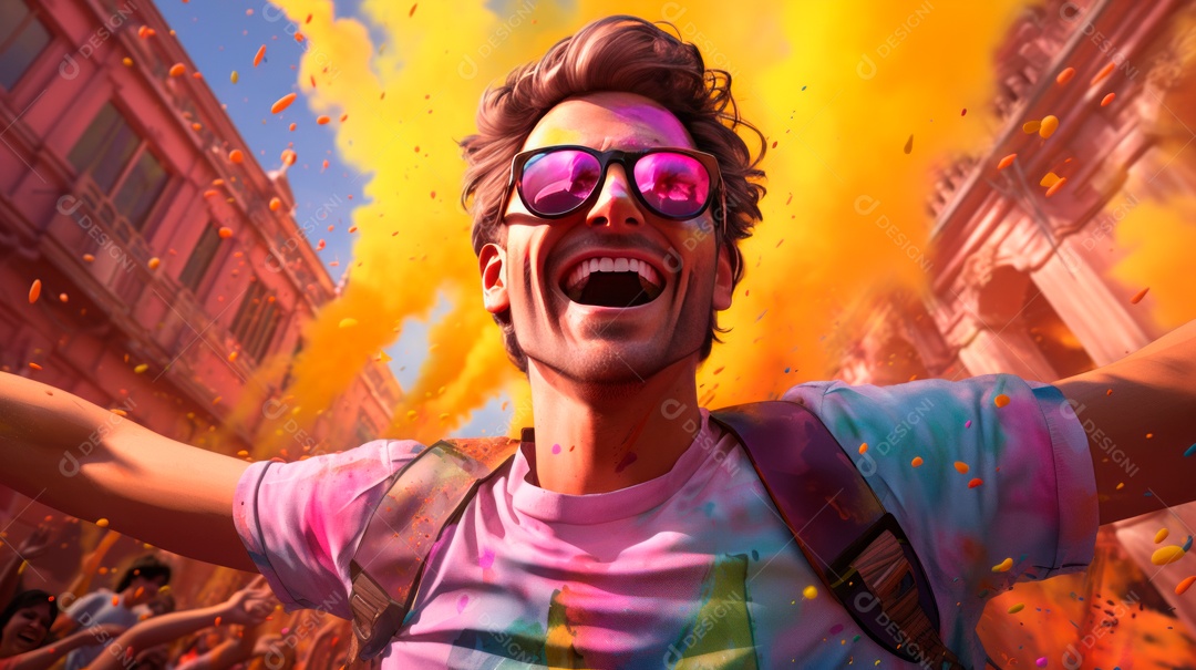 Festival Holi, 25 de março, desenho animado 3D IA generativa.