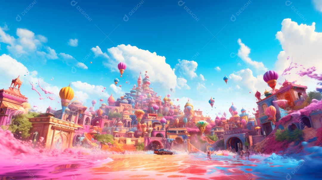 Festival Holi, 25 de março, desenho animado 3D IA generativa.