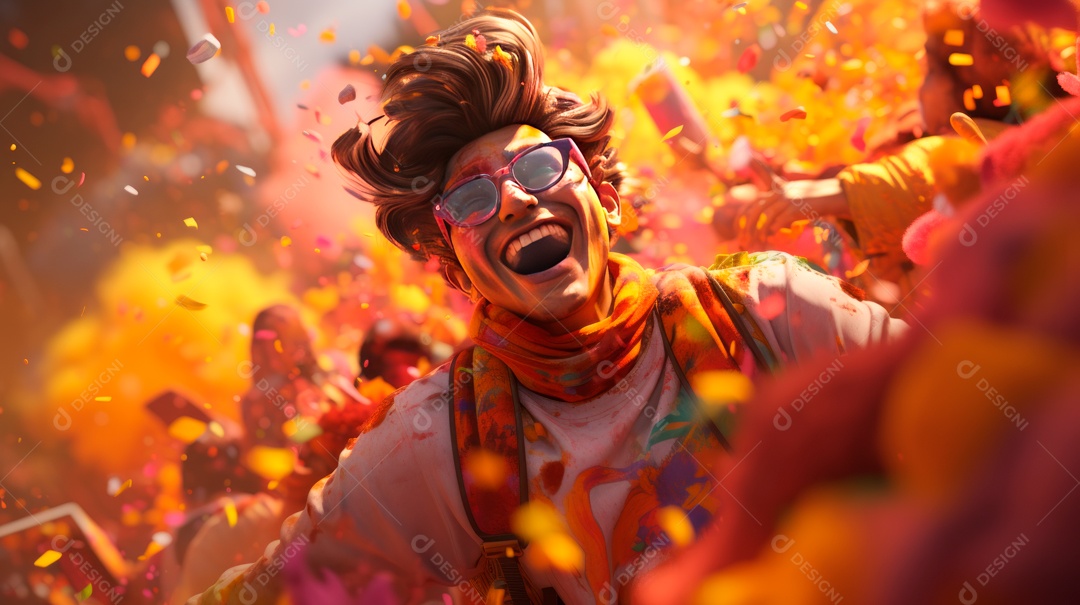Festival Holi, 25 de março, desenho animado 3D IA generativa.