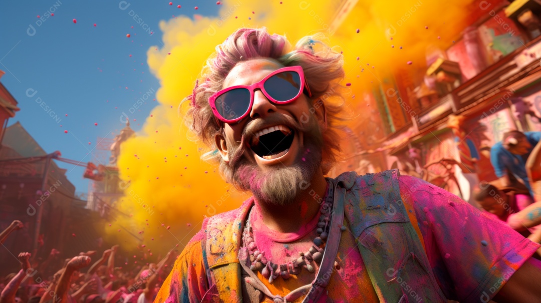 Festival Holi, 25 de março, desenho animado 3D IA generativa.