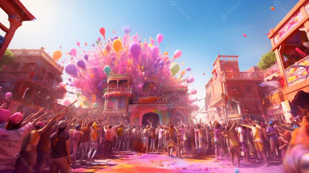 Festival Holi, 25 de março, desenho animado 3D IA generativa.