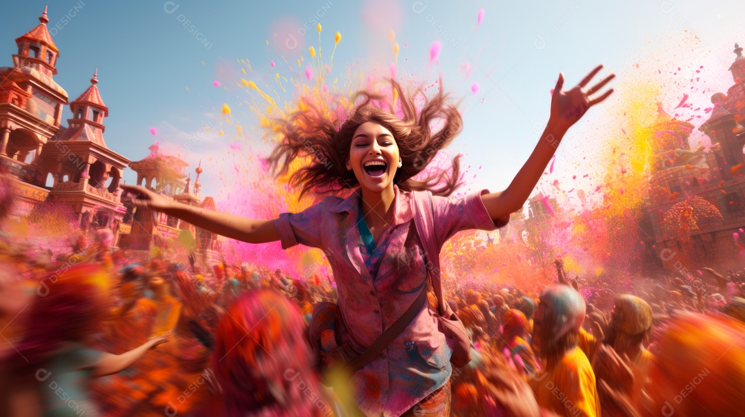 Festival Holi, 25 de março, desenho animado 3D IA generativa.