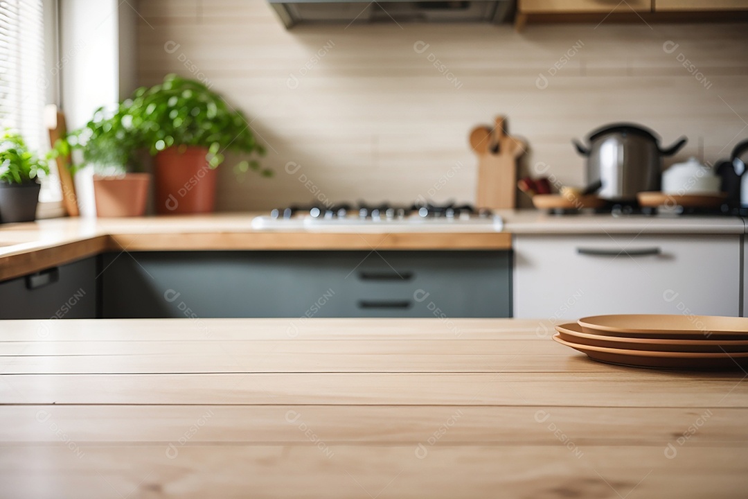Focar mesa vazia fundo de cozinha