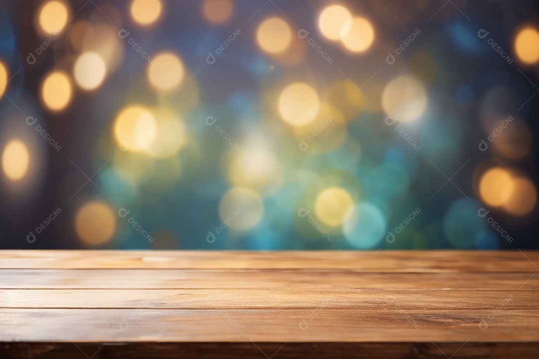Mesa de madeira vazia fundo claro desfocado