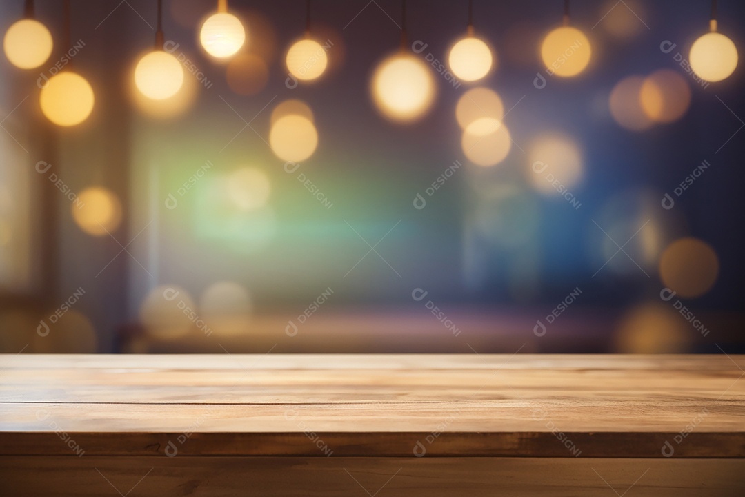 Mesa de madeira vazia fundo claro desfocado