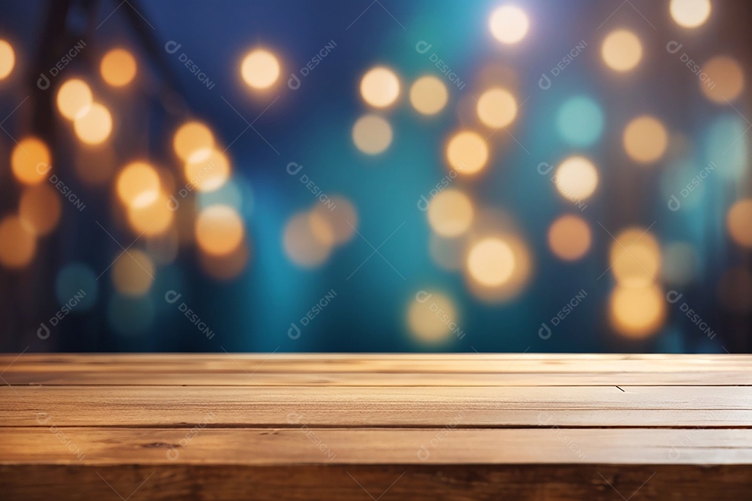 Mesa de madeira vazia fundo claro desfocado