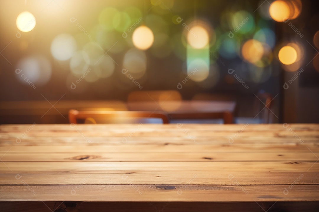Mesa de madeira vazia fundo claro desfocado