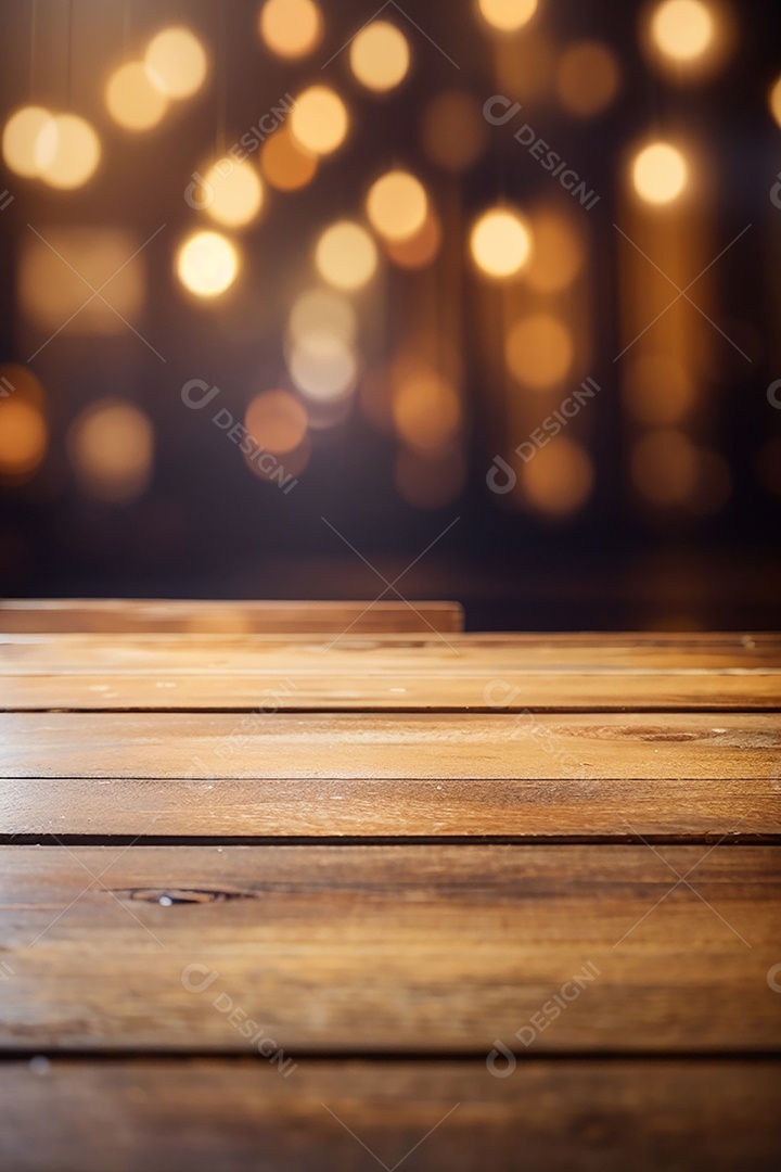 Mesa de madeira vazia fundo claro desfocado
