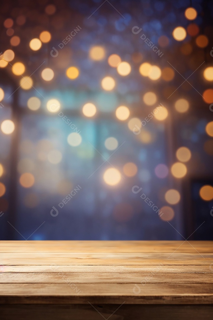 Mesa de madeira vazia fundo claro desfocado