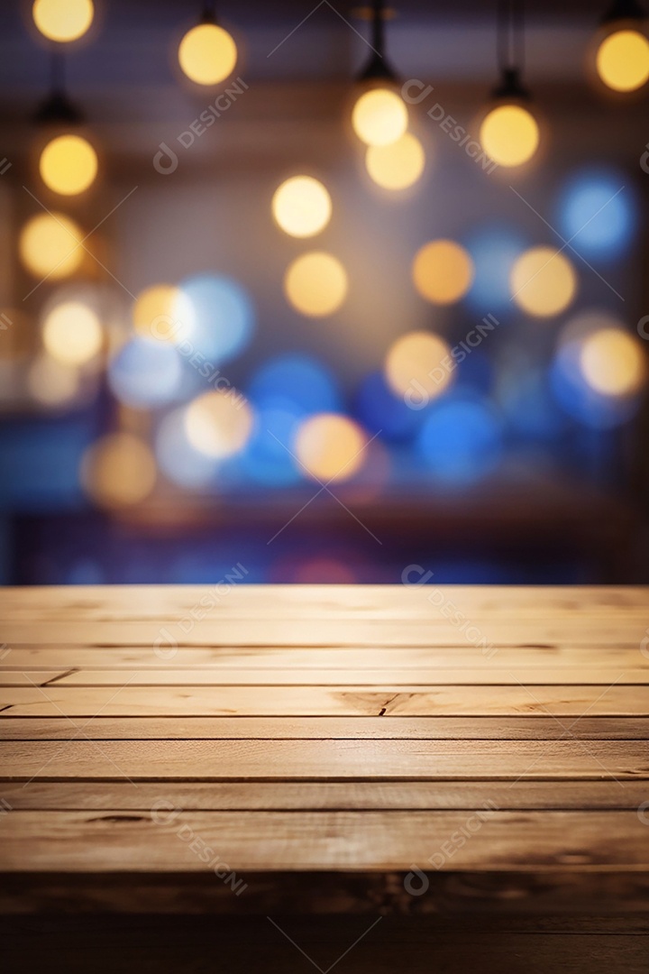 Mesa de madeira vazia fundo claro desfocado