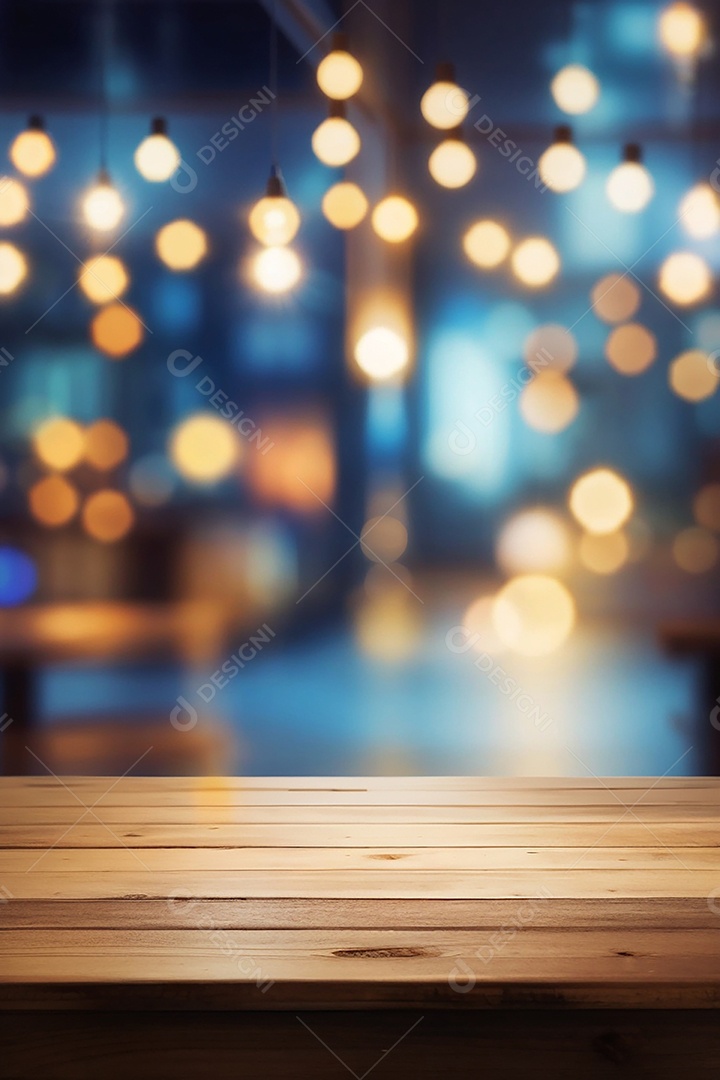 Mesa de madeira vazia fundo claro desfocado